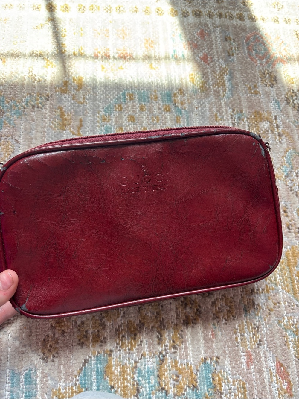 Gucci Burgundy Leather Toiletry Pouch